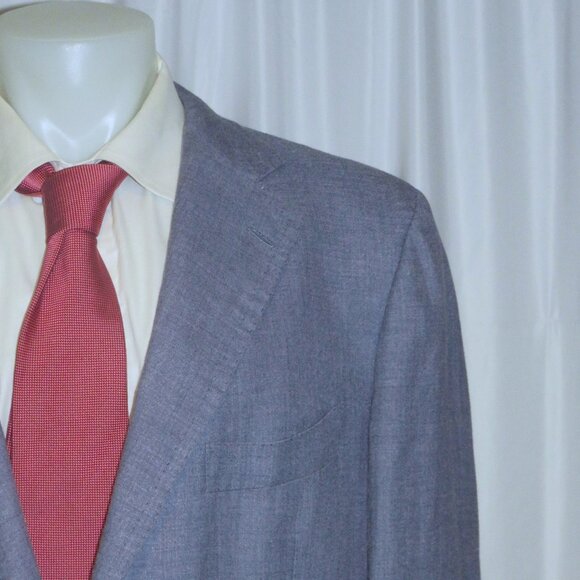 Cesare Attolini Pale Blue Chambray Cashmere Linen Three Button Sport Coat 48R